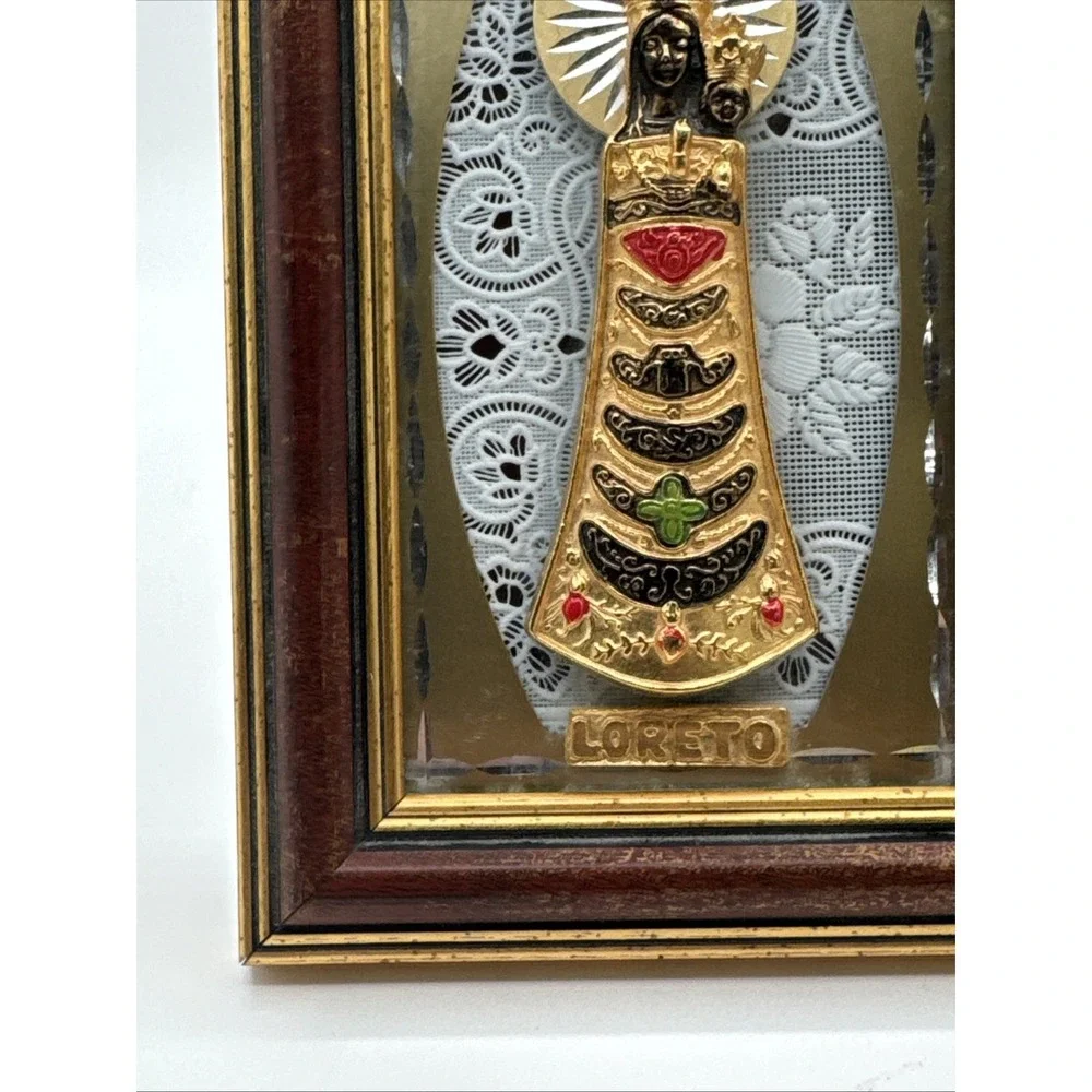 Golden Our Lady of Loreto Madonna & Child Framed Plaque Wall Desk Mount 6x4 VTG